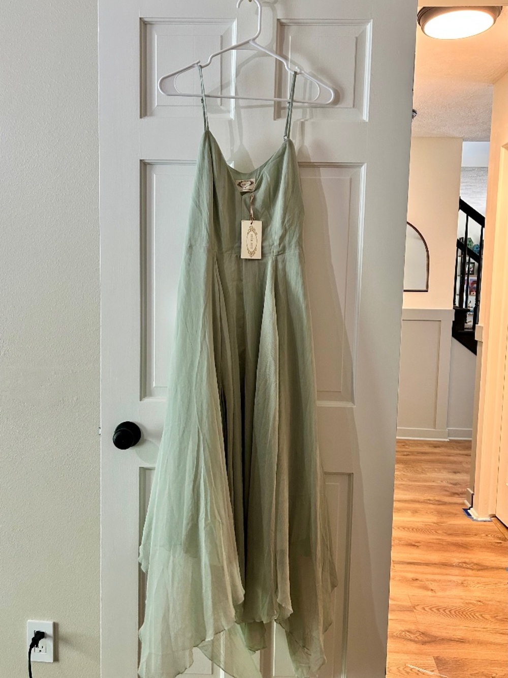 NWT Joyfolie Mia Joy Sage Green Handkerchief Maxi Dress